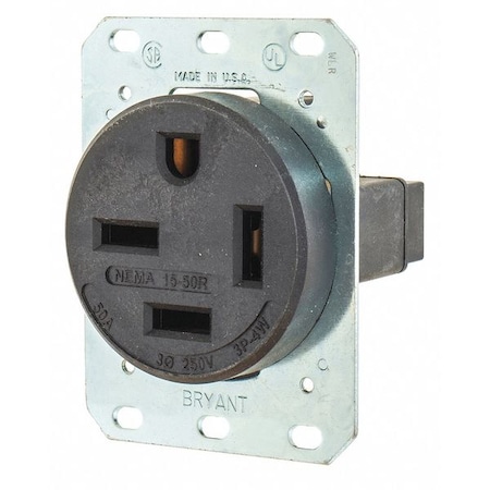 Straight Blade Receptacle, 15-50R, 50 A, 250V AC, 3 Pole, 4 Wire, Flush Mount, Grounded MPN:8450FR
