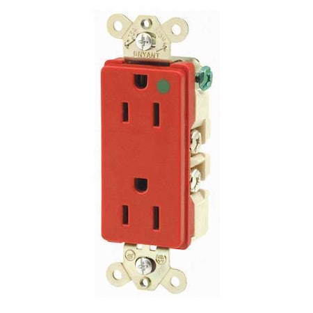 Straight Blade Receptacle, 5-15R, 15 A, 125V AC, 2 Pole, 3 Wire, Flush Mount, Grounded MPN:9200RED