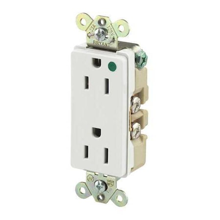 Straight Blade Receptacle, 5-15R, 15 A, 125V AC, 2 Pole, 3 Wire, Flush Mount, Grounded MPN:9200W