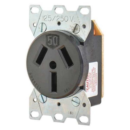 Straight Blade Receptacle, 10-50R, 50 A, 125/250V AC, 3 Pole, 3 Wire, Flush Mount, Non-Grounded MPN:9306