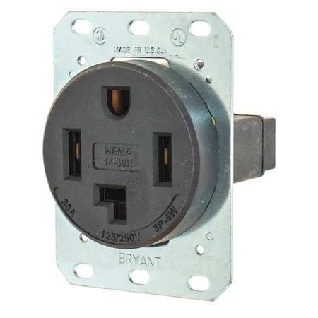 Straight Blade Receptacle, 14-30R, 30 A, 125/250V AC, 3 Pole, 4 Wire, Flush Mount, Grounded MPN:9430FR