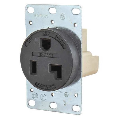 Straight Blade Receptacle, 5-30R, 30 A, 125V AC, 2 Pole, 3 Wire, Flush Mount, Grounded MPN:9530FR