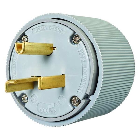 Straight Blade Plug, 5-30P, 30 A, 125V AC, 2 Pole, Screw Terminals, Grounded MPN:9530NP