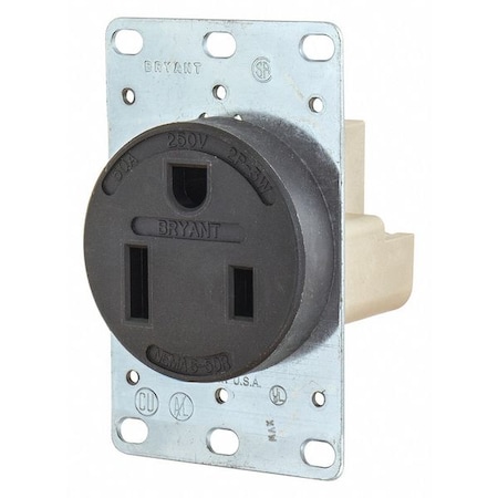 Straight Blade Receptacle, 6-50R, 50 A, 250V AC, 2 Pole, 3 Wire, Flush Mount, Grounded MPN:9650FR