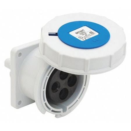 Watertight Pin & Sleeve Receptacle, 20 A, 250V AC, Single Phase, 2 Pole, IEC Grounding, Blue MPN:BRY320R6W