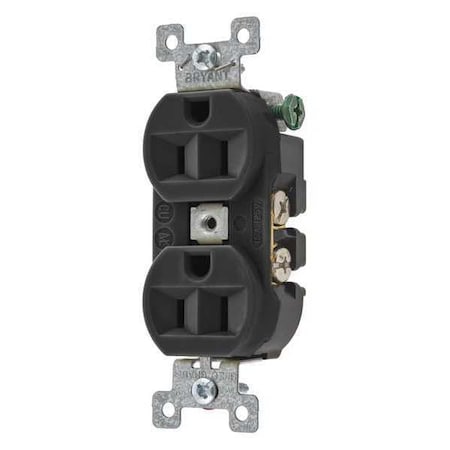 Straight Blade Receptacle, 5-15R, 15 A, 125V AC, 2 Pole, 3 Wire, Flush Mount, Grounded MPN:BRY5262BLK