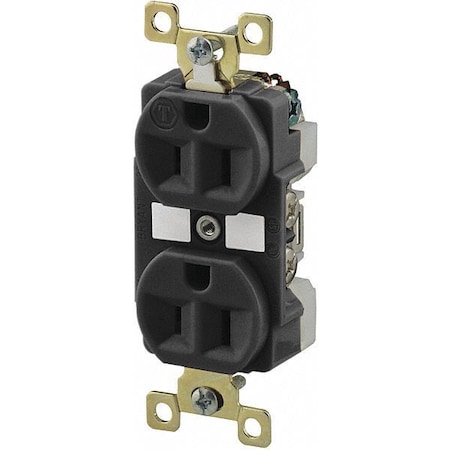 Straight Blade Receptacle, 5-15R, 15 A, 125V AC, 2 Pole, 3 Wire, Flush Mount, Grounded MPN:BRY5262BLKWR