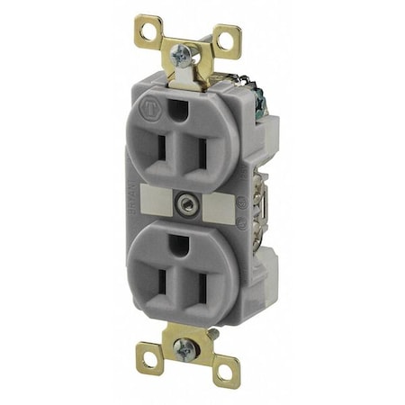Straight Blade Receptacle, 5-15R, 15 A, 125V AC, 2 Pole, 3 Wire, Flush Mount, Grounded MPN:BRY5262GRY