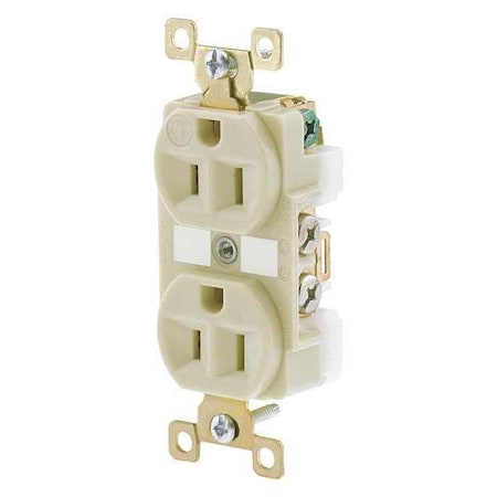 Straight Blade Receptacle, 5-15R, 15 A, 125V AC, 2 Pole, 3 Wire, Flush Mount, Grounded MPN:BRY5262I