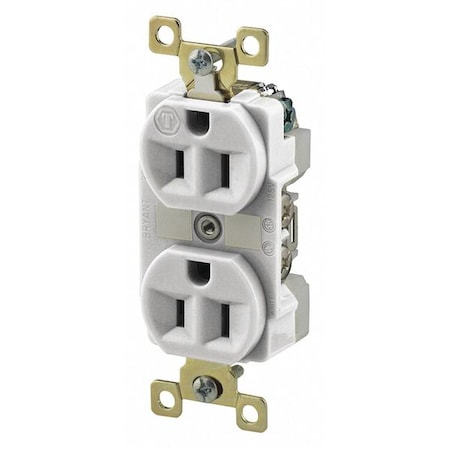 Straight Blade Receptacle, 5-15R, 15 A, 125V AC, 2 Pole, 3 Wire, Flush Mount, Grounded MPN:BRY5262W