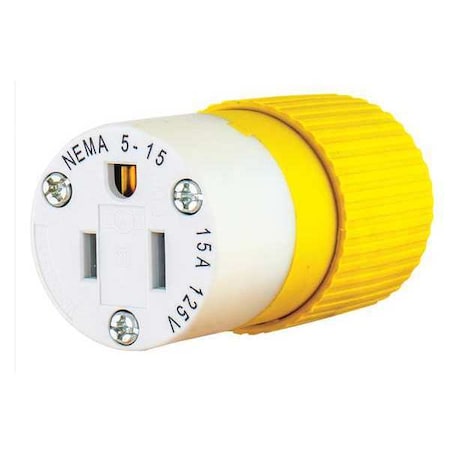 Straight Blade Connector, 5-15R, 15 A, 125V AC, 2 Pole, 3 Wire, Screw Terminals, Yellow MPN:BRY5269NCSY