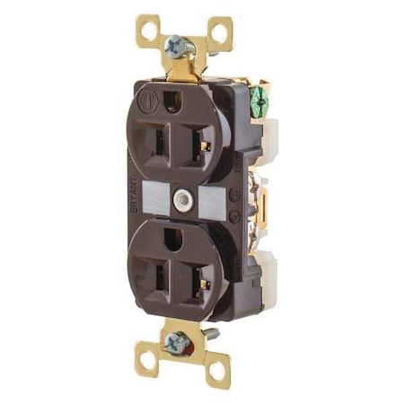 Straight Blade Receptacle, 5-20R, 20 A, 125V AC, 2 Pole, 3 Wire, Flush Mount, Grounded MPN:BRY5362