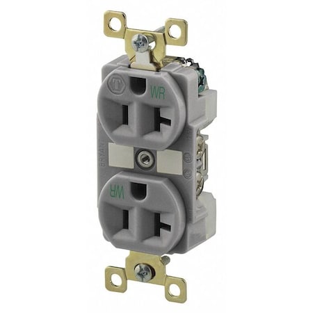 Straight Blade Receptacle, 5-20R, 20 A, 125V AC, 2 Pole, 3 Wire, Flush Mount, Grounded MPN:BRY5362GRYWR