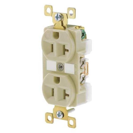 Straight Blade Receptacle, 5-20R, 20 A, 125V AC, 2 Pole, 3 Wire, Flush Mount, Grounded MPN:BRY5362I