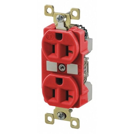 Straight Blade Receptacle, 5-20R, 20 A, 125V AC, 2 Pole, 3 Wire, Flush Mount, Grounded MPN:BRY5362RED