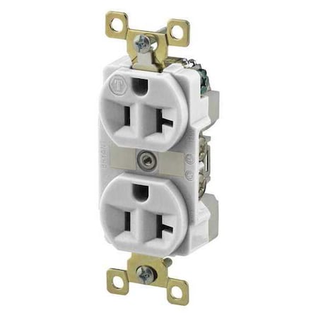 Straight Blade Receptacle, 5-20R, 20 A, 125V AC, 2 Pole, 3 Wire, Flush Mount, Grounded MPN:BRY5362W