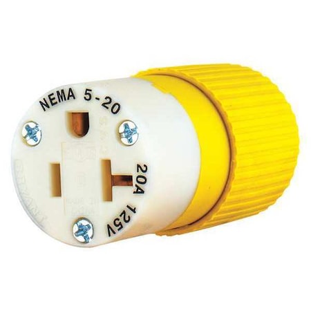 Straight Blade Connector, 5-20R, 20 A, 125V AC, 2 Pole, 3 Wire, Screw Terminals, Yellow MPN:BRY5369NCSY