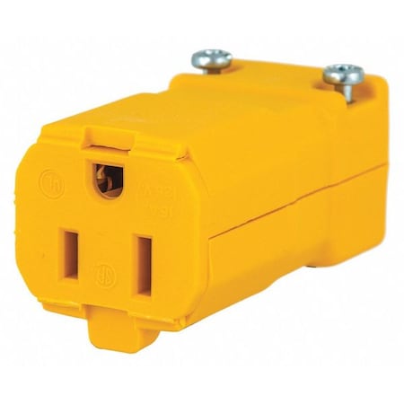Straight Blade Connector, 5-15R, 15 A, 125V AC, 2 Pole, 3 Wire, Spring Clamp Terminals, Yellow MPN:BRY5969Y