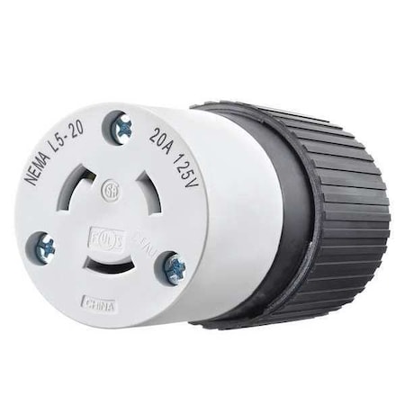 Locking Connector, L5-20R, 20 A, 125V AC, Single Phase, 2 Pole, Screw Terminals, Black, White MPN:BRY70520NC