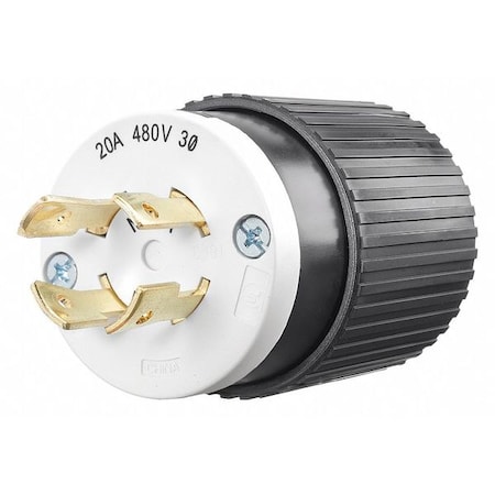 Locking Plug, L16-20P, 20 A, 480V AC, Three Phase, 3 Pole, Screw Terminals, Black, White MPN:BRY71620NP