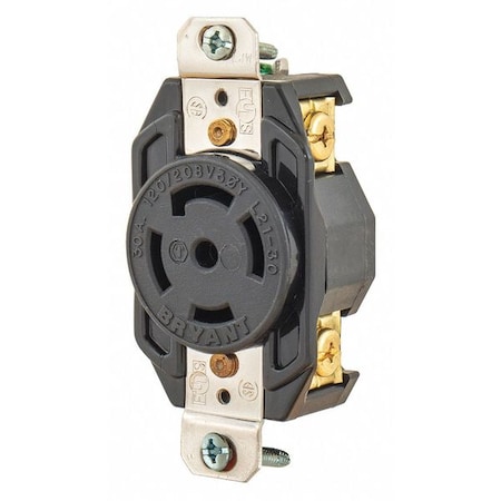 Locking Receptacle, L21-30R, 30 A, 120/208V AC, Three Phase, 4 Pole, Flush Mount, Screw Terminals MPN:BRY72130FR
