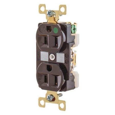 Straight Blade Receptacle, 5-15R, 15 A, 125V AC, 2 Pole, 3 Wire, Flush Mount, Grounded MPN:BRY8200