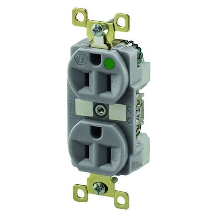 Straight Blade Receptacle, 5-15R, 15 A, 125V AC, 2 Pole, 3 Wire, Flush Mount, Grounded MPN:BRY8200GRY