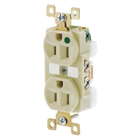 Straight Blade Receptacle, 5-15R, 15 A, 125V AC, 2 Pole, 3 Wire, Flush Mount, Grounded MPN:BRY8200I