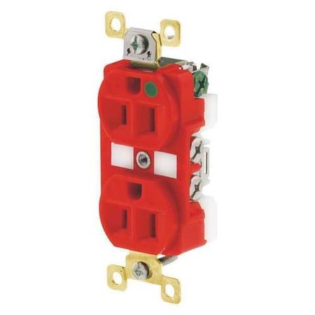 Straight Blade Receptacle, 5-15R, 15 A, 125V AC, 2 Pole, 3 Wire, Flush Mount, Grounded MPN:BRY8200RED