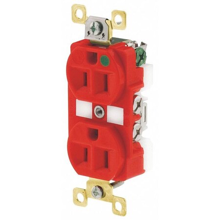 Straight Blade Receptacle, 5-15R, 15 A, 125V AC, 2 Pole, 3 Wire, Flush Mount, Grounded MPN:BRY8200REDL