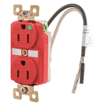 Straight Blade Receptacle, 5-15R, 15 A, 125V AC, 2 Pole, 3 Wire, Flush Mount, Grounded MPN:BRY8200RTR
