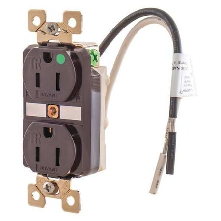 Straight Blade Receptacle, 5-15R, 15 A, 125V AC, 2 Pole, 3 Wire, Flush Mount, Grounded MPN:BRY8200TR