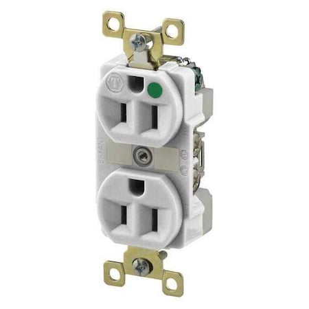 Straight Blade Receptacle, 5-15R, 15 A, 125V AC, 2 Pole, 3 Wire, Flush Mount, Grounded MPN:BRY8200W