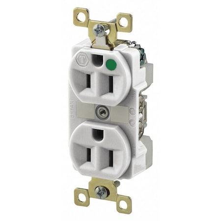 Straight Blade Receptacle, 5-15R, 15 A, 125V AC, 2 Pole, 3 Wire, Flush Mount, Grounded MPN:BRY8200WL