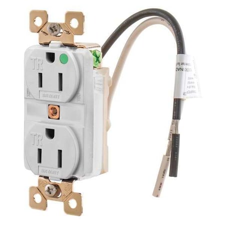 Straight Blade Receptacle, 5-15R, 15 A, 125V AC, 2 Pole, 3 Wire, Flush Mount, Grounded MPN:BRY8200WTR