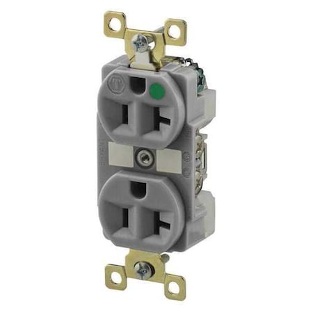 Straight Blade Receptacle, 5-20R, 20 A, 125V AC, 2 Pole, 3 Wire, Flush Mount, Grounded MPN:BRY8300GRY