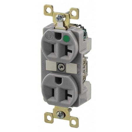 Straight Blade Receptacle, 5-20R, 20 A, 125V AC, 2 Pole, 3 Wire, Flush Mount, Grounded MPN:BRY8300GRYL