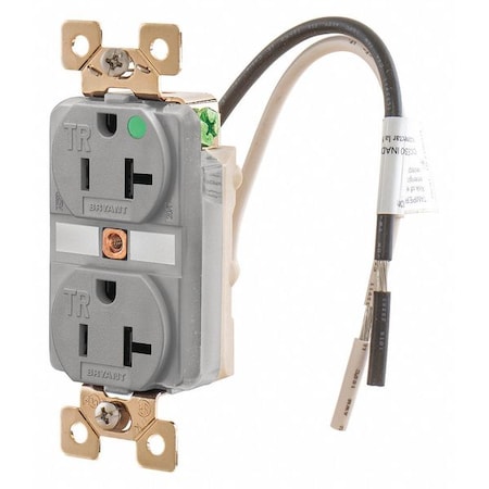 Straight Blade Receptacle, 5-20R, 20 A, 125V AC, 2 Pole, 3 Wire, Flush Mount, Grounded MPN:BRY8300GTR