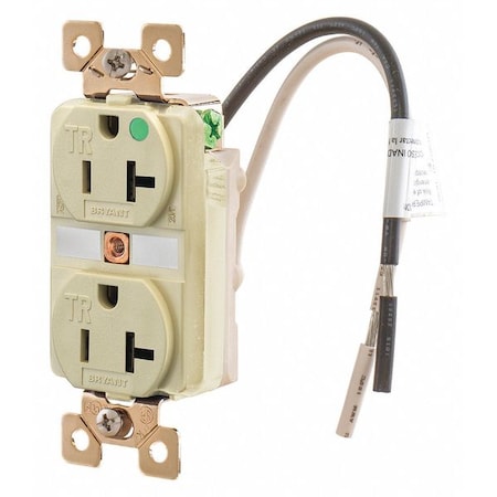 Straight Blade Receptacle, 5-20R, 20 A, 125V AC, 2 Pole, 3 Wire, Flush Mount, Grounded MPN:BRY8300ITR