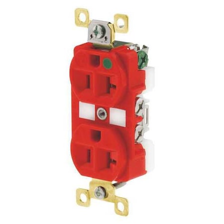 Straight Blade Receptacle, 5-20R, 20 A, 125V AC, 2 Pole, 3 Wire, Flush Mount, Grounded MPN:BRY8300RED