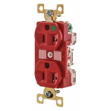 Straight Blade Receptacle, 5-20R, 20 A, 125V AC, 2 Pole, 3 Wire, Flush Mount, Grounded MPN:BRY8300REDL