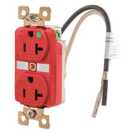 Straight Blade Receptacle, 5-20R, 20 A, 125V AC, 2 Pole, 3 Wire, Flush Mount, Grounded MPN:BRY8300RTR