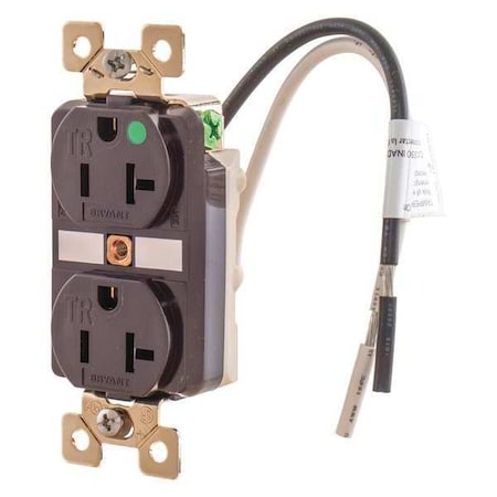 Straight Blade Receptacle, 5-20R, 20 A, 125V AC, 2 Pole, 3 Wire, Flush Mount, Grounded MPN:BRY8300TR