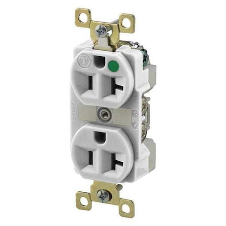 Straight Blade Receptacle, 5-20R, 20 A, 125V AC, 2 Pole, 3 Wire, Flush Mount, Grounded MPN:BRY8300W