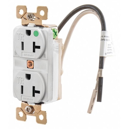 Straight Blade Receptacle, 5-20R, 20 A, 125V AC, 2 Pole, 3 Wire, Flush Mount, Grounded MPN:BRY8300WTR
