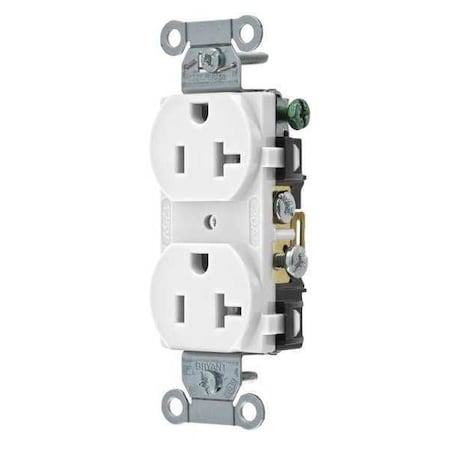 Straight Blade Receptacle, 5-20R, 20 A, 125V AC, 2 Pole, 3 Wire, Flush Mount, Grounded MPN:BRYCRS20W