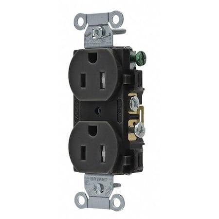 Straight Blade Receptacle, 5-15R, 15 A, 125V AC, 2 Pole, 3 Wire, Flush Mount, Grounded MPN:CBRS15BLKTR