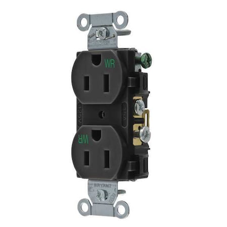 Straight Blade Receptacle, 5-15R, 15 A, 125V AC, 2 Pole, 3 Wire, Flush Mount, Grounded MPN:CBRS15BLKWR