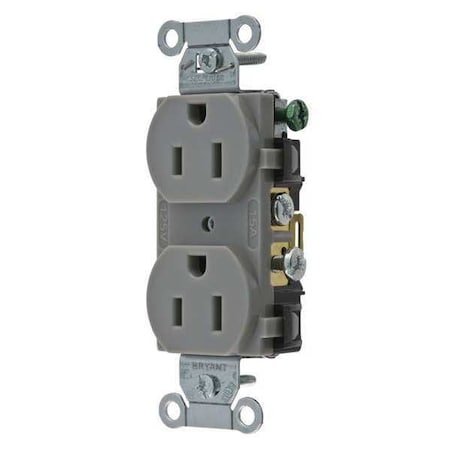 Straight Blade Receptacle, 5-15R, 15 A, 125V AC, 2 Pole, 3 Wire, Flush Mount, Grounded MPN:CBRS15GRY