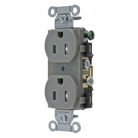 Straight Blade Receptacle, 5-15R, 15 A, 125V AC, 2 Pole, 3 Wire, Flush Mount, Grounded MPN:CBRS15GRYTR